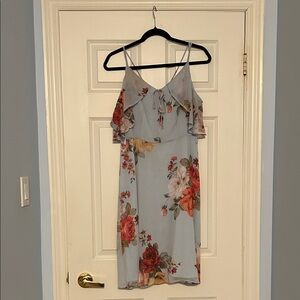 Cynthia Steffe Blue Midi Dress with Vibrant Floral Design